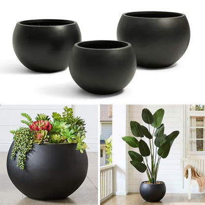 FloraFairy 19.3" Dia-13 H Fiberstone Sphere Planter, Black Round Flower Pot - color: Black, size: Large