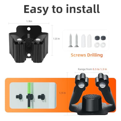 5 PCS Broom Holder Wall Mount, Upgraded Heavy Duty Mop and Broom Holder Wall Mount, Stainless Steel Broom Hanger Mop Holder Rack for Kitchen Laundry Garden Tool Organizer