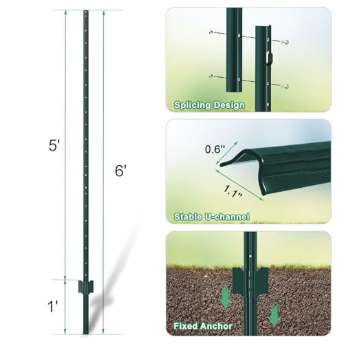 Green Metal Fence Post, Splicing 6 feet, T Post for Garden Fence, 8-Pack - color: Green, size: 6 FT- 8PACK-GREEN SPLICING