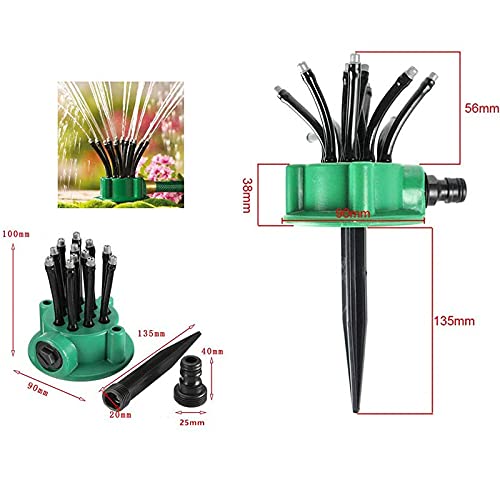 360° Rotating Garden Sprinkler – Automatic Multi-Arm Lawn Watering System with Adjustable Nozzles – Outdoor Irrigation Sprayer for Yard, Grass, Garden, Green
