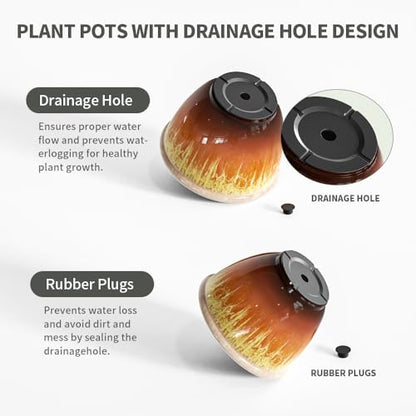 4 Pack Glazed Plant Pots, 8 Inch Modern Planters with Drainage Hole - color: Orange Glaze