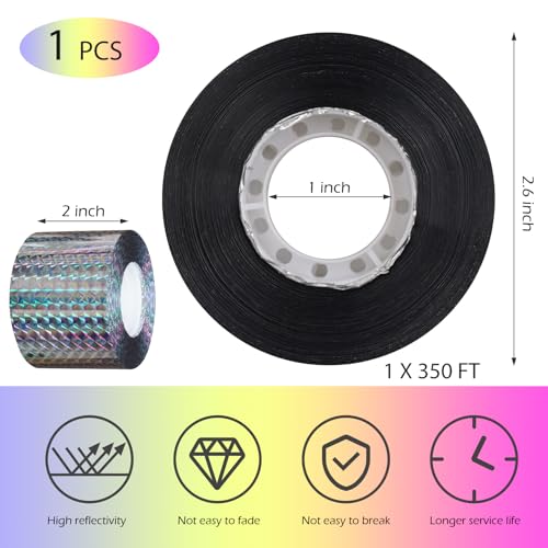 Ruolan Bird Scare Tape Ribbon,Reflective Tape Keep Birds Away Outdoor,Double Side Bird Flash Tape, Scare Geese, Pigeon, Duck, Woodpecker (350FT) - size: 350FT