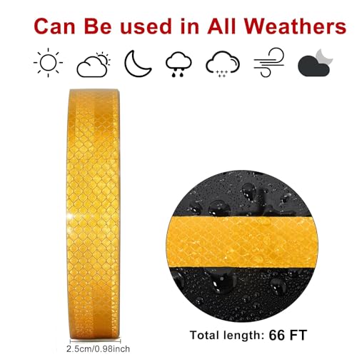 Reflective Tape, Waterproof Self Adhesive Dot Safety Reflector - color: Yellow, size: 1 Inch x 115 Feet