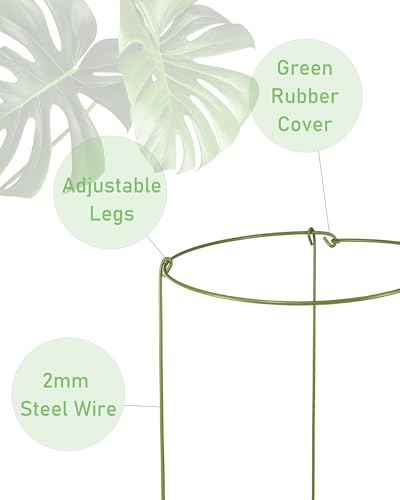 5 Pack Plant Support Stakes, Adjustable Plant Ring Cages with Green Rubber Wrapping, Ideal for Orchids, Indoor and Outdoor Potted Plants, 8" Wide x 11" High - size: 8" Wide x 11" High