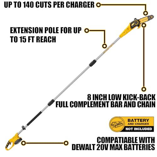 8-Inch Cordless Pole Saw for DeWALT 20V MAX Battery (Bare Tool)