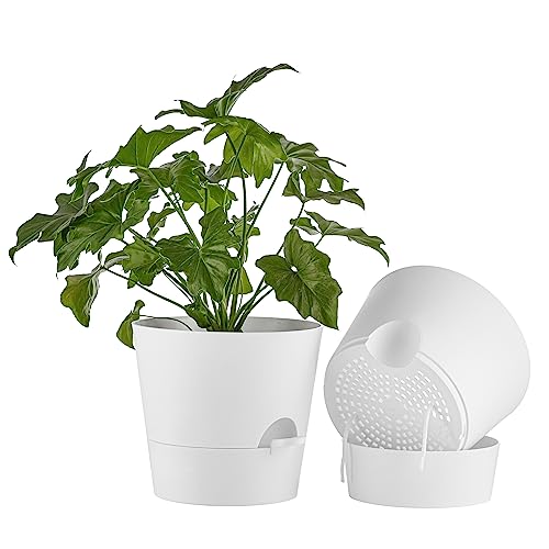 FaithLand 2-Pack 10 Inch Planter Pots for Indoor Outdoor Plants, Self Watering Flower Pots with Deep Reservoir, White … - color: White, size: 10 Inch