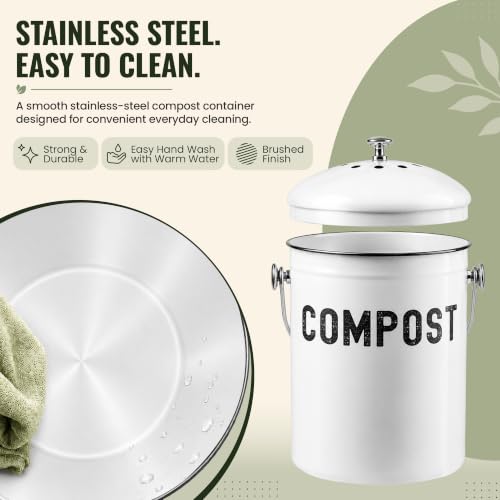 Epica Kitchen Compost Bin for Kitchen Countertops, 1.3 Galllon - White - color: White