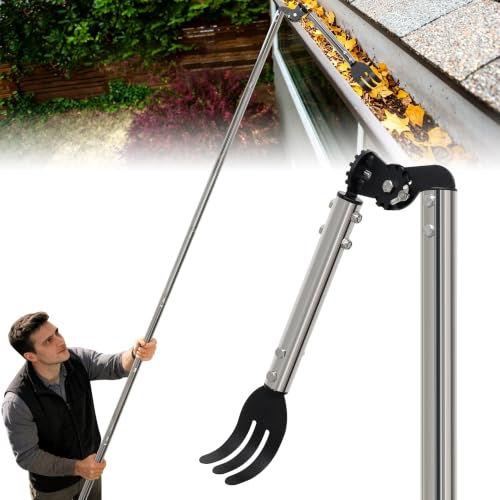 15.5FT Gutter Cleaning Tools from the Ground with Spring Steel Rake - size: 15.5 Feet