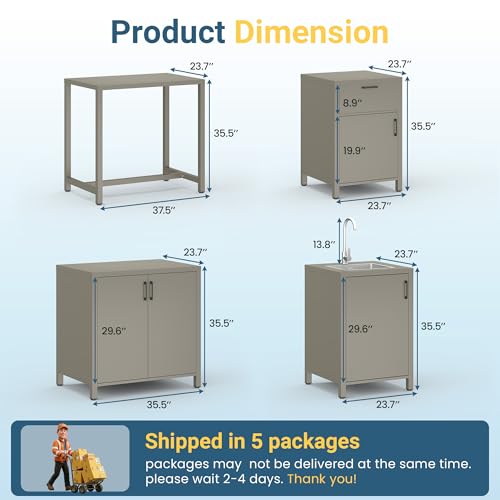 Wisteria Lane Outdoor Storage Cabinet with Stainless Steel Sink, Aluminum Modular Outdoor Kitchen, All Weather Kitchen Island with Storage, Drawers & Bar Table for BBQ, Porch, Backyard - size: 4-Piece Set