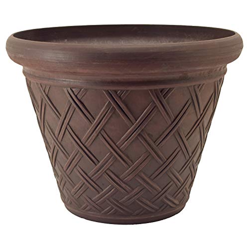 PSW Pot Collection Basket Weave Planter Pot for Indoor and Outdoor Plants and Gardens, 18-inch, Chocolate - color: Chocolate, size: 18 by 14-Inch