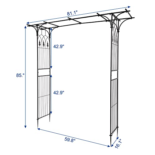 VINGLI 7.1ft Metal Garden Arch, Black Wrought Iron Arbor with Detachable Stakes, 13mm Thick Tube Trellis for Climbing Plants, Outdoor Patio Backyard Walkway Decor, Party Decoration