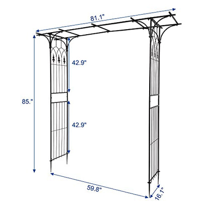 VINGLI 7.1ft Metal Garden Arch, Black Wrought Iron Arbor with Detachable Stakes, 13mm Thick Tube Trellis for Climbing Plants, Outdoor Patio Backyard Walkway Decor, Party Decoration