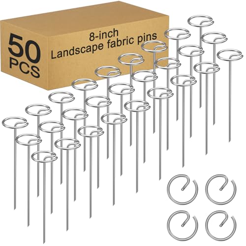 Heavy-Duty Landscape Staples – 50 Pcs 8-Inch G-Shaped Thickened Galvanized Garden Fabric Staples,Rust-Resistant Ground Cover Pins for Weed Barrier, Erosion Control & Landscaping Projects - size: 8 in 50PCS