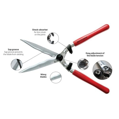 BERGER Hedge Shears – Professional 23.6" Garden Clippers with Wavy Chrome-Plated Steel Blades, 9.45" Cutting Length, Beechwood Handles, Adjustable Tension – 4590 - size: 57x21x6.5 cm