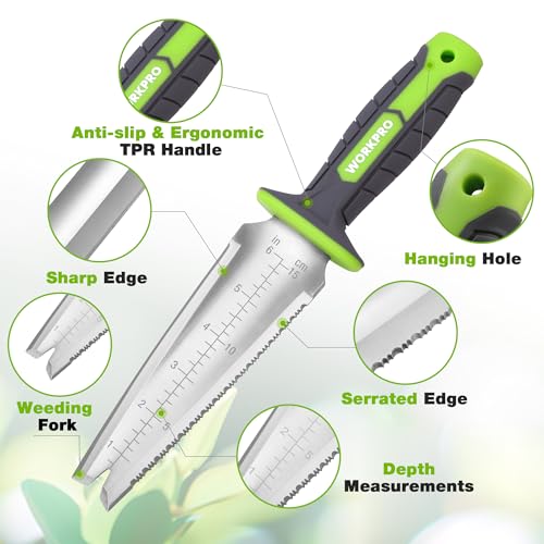 WORKPRO Hori Hori Garden Knife, Garden Tools with Oxford Sheath - color: Green, size: Flat Head
