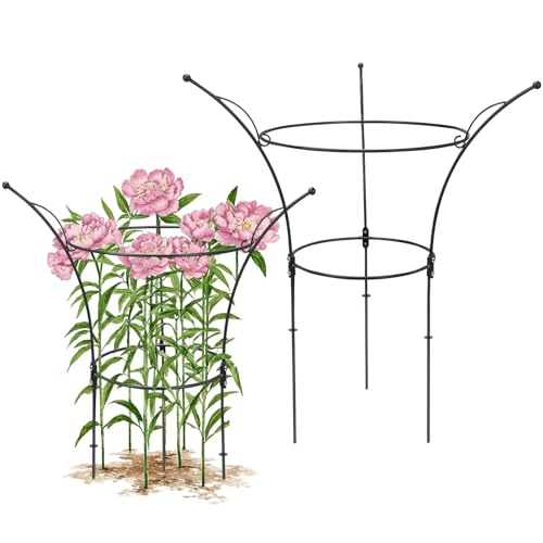 2 Pack Peony Cages and Supports Cages 13" D x 22.8" H Heavy Duty Metal Support Frame for Peonies & Roses Natural Bouquet Shape Garden Stakes for Outdoor Plants Flowers Ornamental (Black) - color: Black, size: 2 Pack