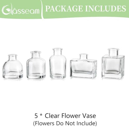 Glasseam Small Vases for Flowers, Clear Mini Glass Bud Vases Set of 5 - color: Clear, size: 5Pcs- Mini Vases
