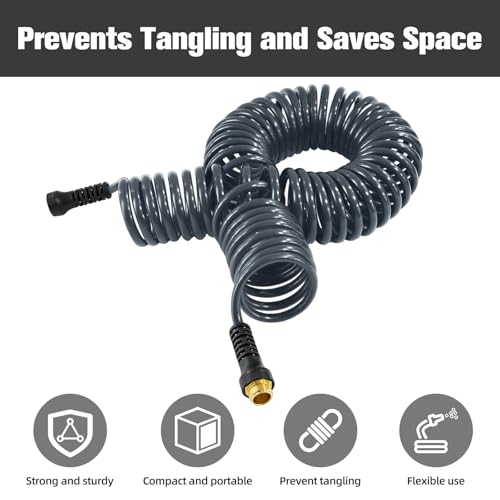 Coil Hose,3/8" EVA Coil Garden Hose 25 FT,Curly Water Hose Lightweight - color: dark grey, size: 25FT