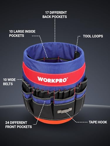 WORKPRO Bucket Tool Organizer with 51 Pockets Fits for 3.5-5 Gallon Bucket