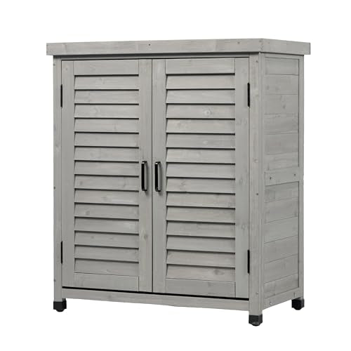 Solid Wood Patio Storage Cabinet with Metal Top - color: Grey - 31.50 X 17.00 X 36.00 Inch