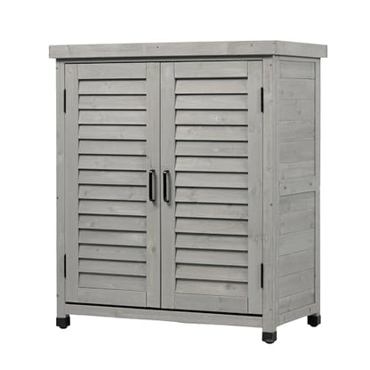 Solid Wood Patio Storage Cabinet with Metal Top - color: Grey - 31.50 X 17.00 X 36.00 Inch