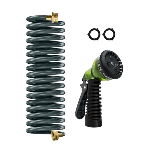 Coil Hose 15FT EVA Coil Garden Hose With 3/4'' Brass Connector - color: Gray, size: 15ft