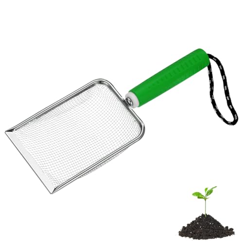M METERXITY 1-Pack Gardening Soil Sifter, 2.8 mm Mesh Stainless Steel Portable Gardening Sifter with Soft Handle for Sand/Dirt/Rock Compost [White, Green] - color: White, Green, size: 2.8X2.8mm