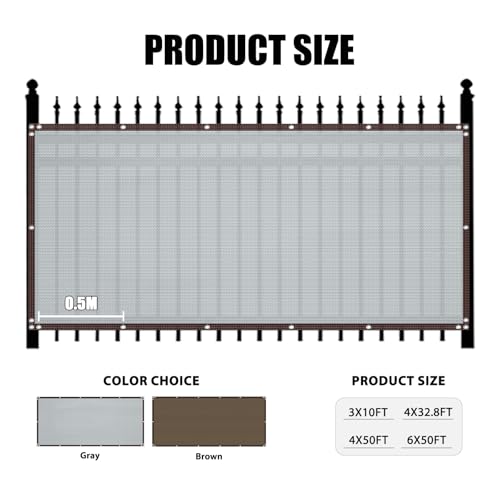 4×32FT Heavy Duty Fence Privacy Screen, 180GSM, 90% Block, Include Zip Ties - color: Gray, size: 4*32.8FT