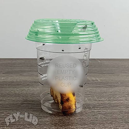 Billy-Bob, Fly Lid (10 Pack) - Turn Almost Any Disposable Cup into a Fly Trap. Indoor and Outdoor use.