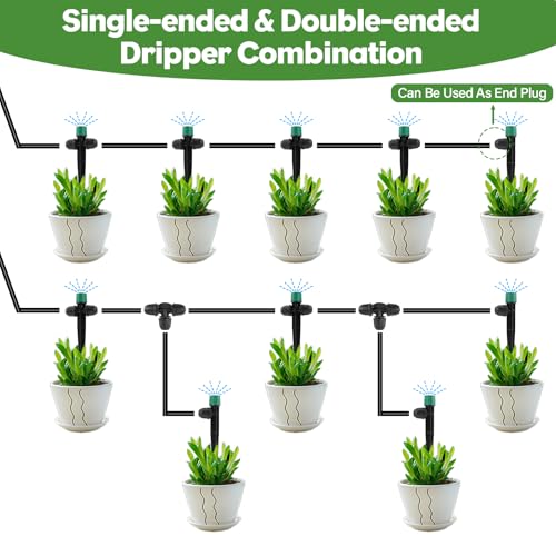 35PCS Double-Head Drip Irrigation Emitters Drippers for 1/4" Tubing (Green) - color: Green Double-head Locked Dripper