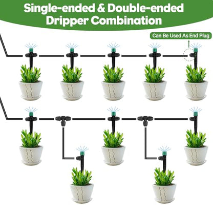 35PCS Double-Head Drip Irrigation Emitters Drippers for 1/4" Tubing (Green) - color: Green Double-head Locked Dripper