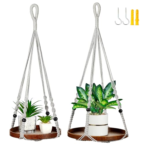 2 Pack Plant Hanger Indoor, Hanging Plant Shelf (12" + 10") - color: Light Grey, size: 2-Pack, 1-Tier