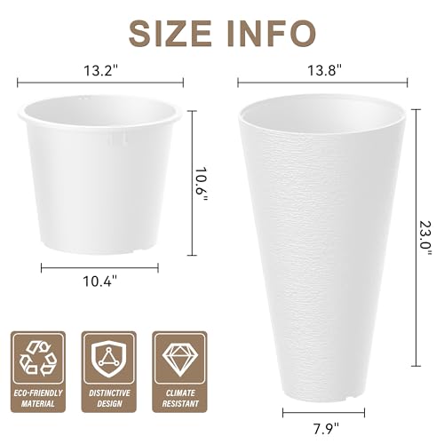 Kante Set of 2 White Plastic Round Planters 23" Tall Home & Outdoor - color: White, size: 23" H