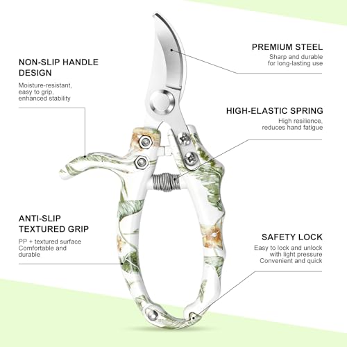 Garden Pruning Shears, Bypass Pruning Shears, Easy Lock, Floral Patterns, Professional Garden Clippers for Plants and Flowers - color: Bypass