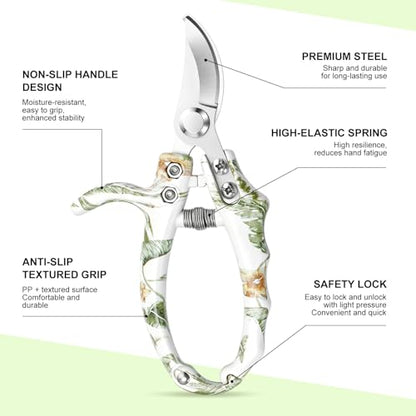 Garden Pruning Shears, Bypass Pruning Shears, Easy Lock, Floral Patterns, Professional Garden Clippers for Plants and Flowers - color: Bypass