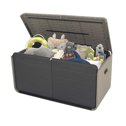 Outdoor Storage Shed, 160 Gallon Resin Deck Box for Patio Tools & Pool - color: Gray-C