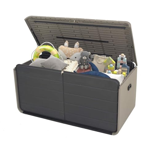 Outdoor Storage Shed, 160 Gallon Resin Deck Box for Patio Tools & Pool - color: Gray-C