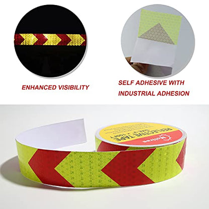 Waterproof Reflective Tape,Red Yellow 2 Inch X100 Feet Conspicuity Adhesive Safety Tape,High Visibility Arrow Hazard Warning Reflector Tapes for Trucks Trailer Vehicle Outdoor Signs - color: 2" X 100ft