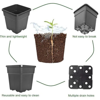 10 Pcs 1 Gallon Black Square Nursery Pots with Drainage Holes and Plant Flexible Seedling Pots Seed Starting Planter for Indoor Outdoor Flowers