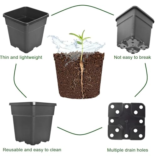10 Pcs 1 Gallon Black Square Nursery Pots with Drainage Holes and Plant Flexible Seedling Pots Seed Starting Planter for Indoor Outdoor Flowers