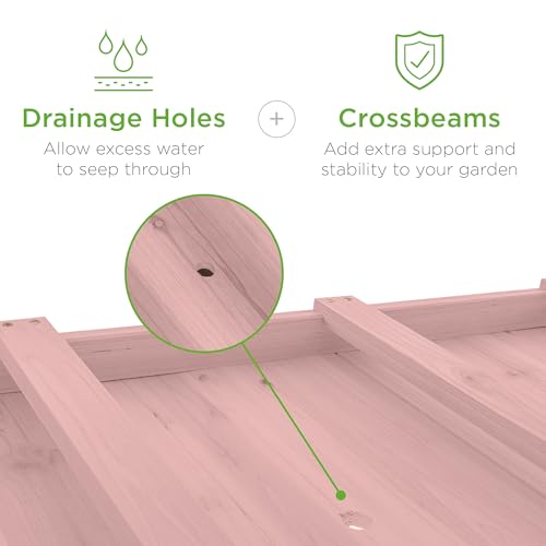 Best Choice Products Raised Garden Bed 48x24x32-inch Mobile Elevated Wood Planter w/Lockable Wheels, Storage Shelf, Protective Liner - Pink - color: Pink