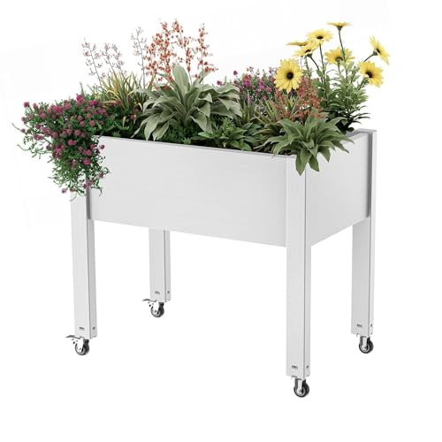 Raised Garden Bed with Legs, 28.9" Tall Elevated Garden Bed with Wheels, Drain Plug & Water Monitor Design, Outdoor Planter Box for Plants Vegetables Flowers Fruits(Ashen) - color: Ashen, size: 30.04*17.72*28.90