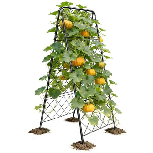 50"x17" Heavy Duty Metal Garden Trellis - Rust-Proof A-Frame Cucumber Trellis with High-Density Rhombus SteelGrats for Climbing Plants, Tomatoes & Raised Beds, Outdoor Use (1 Pack) - color: 1pack