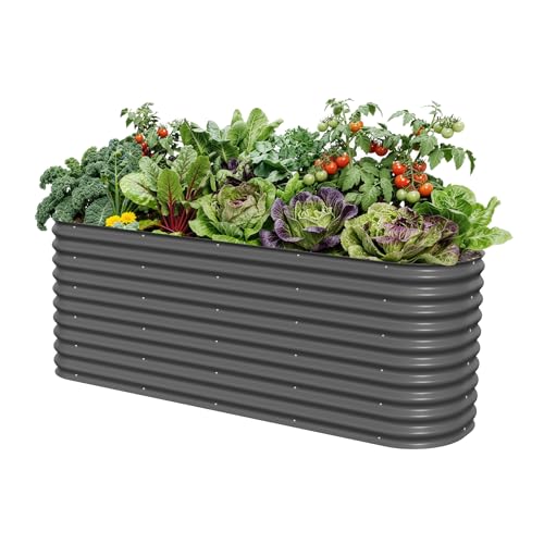 32" Extra Tall Raised Garden Bed Kits, 2 x 8 x 2.7ft Raised Planter Box Outdoor, 3.5 x 6.5 x 2.7ft Deep Root 9 in 1 Modular Metal Raised Beds for Gardening Vegetables Flowers Fruits - Modern Gray - color: Modern Gray, size: 9IN1 Modular