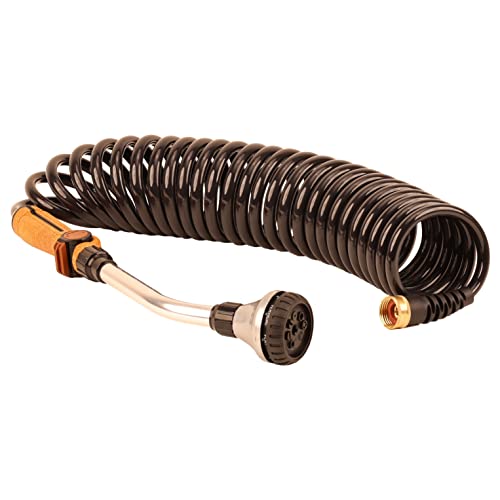 Hose Kit: 3/8" ID x 25' HP Quality Coiled Hose (Charcoal Gray) with Cork Handle 8-Pattern Watering Wand - size: 3/8" ID Hose Kit