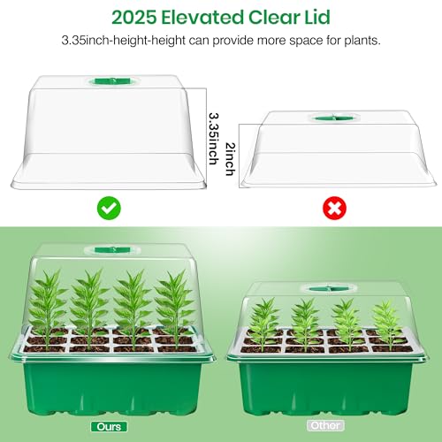 Bonviee 10-Pack Seed Starter Trays, Tall Dome, Base, 12-Cell Tray, Green - color: Green, size: 10 Packs (120 Cells)