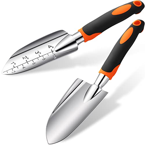 Honoson Garden Hand Trowel Transplant Trowel with Measurements Aluminum Alloy Planting Tools with Rubber Handle Small Gardening Hand Tools Shovels for Gardening Cultivating Transplanting Supplies - color: Orange