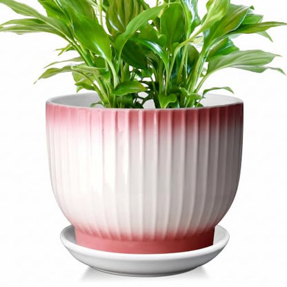 8 Inch Ceramic Plant Pot, Pink + White - color: Pink + White, size: 8 Inch(1 PCS)