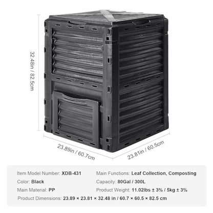 VEVOR Garden Compost Bin 80 Gal, BPA Free Composter, Large Capacity Outdoor Composting Bin with Top Lid and Bottom Door, Easy Assembling, Lightweight, Fast Creation of Fertile Soil - style: 80 Gallon