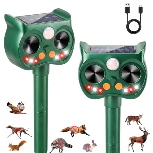 2 Pack Solar Ultrasonic Animal Repeller, Motion Sensor Deer Cat Deterrent